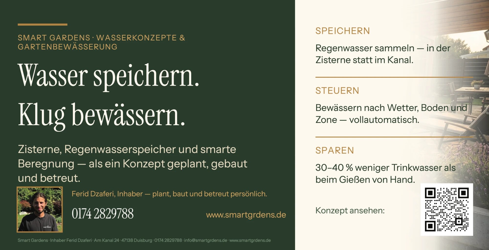 Baustellenbanner: „Wasser speichern. Klug bewässern.“